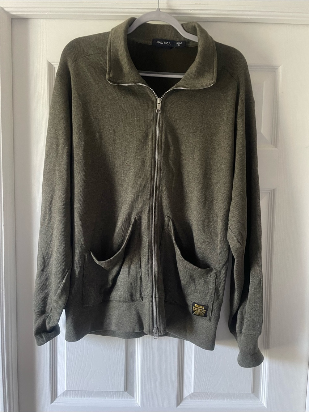 Nautica Men's Olive Zip-Up Knit Sweater medium